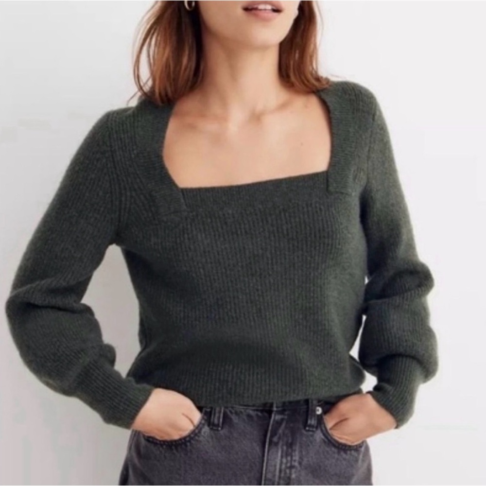 Madewell Dark Green Square Neck Sweater